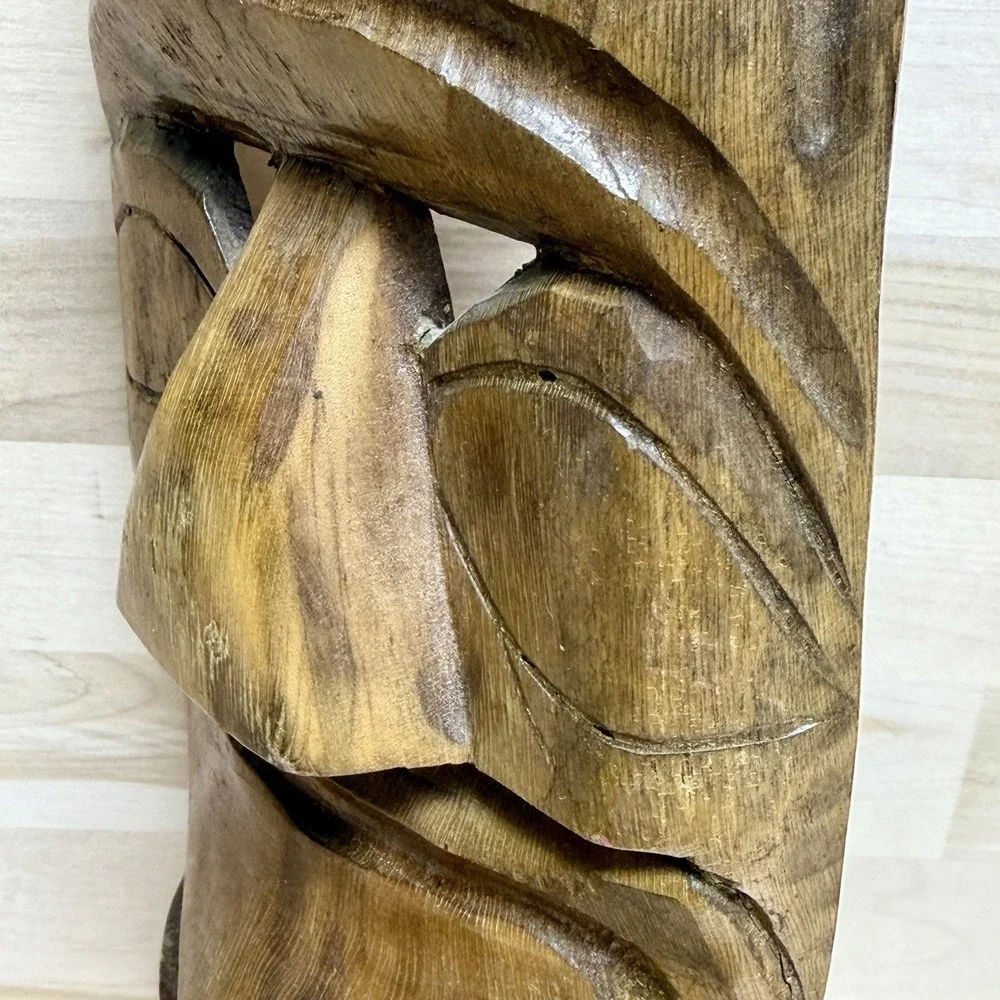 Hand Carved Wooden Tribal Wall Mask Primitive Folk Art Hanging Decor 11.5